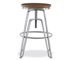 Brown Wood & Chrome Adjustable Swivel Bar Stool -Walker Edison Shop 810543377 3