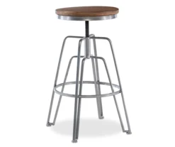 Brown Wood & Chrome Adjustable Swivel Bar Stool -Walker Edison Shop 810543377 5
