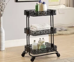 Mabry Black 3-Tier Pierced Floral Rolling Cart -Walker Edison Shop 810543382 2