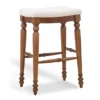 Harbor White & Brown Upholstered Linen Backless Bar Stool