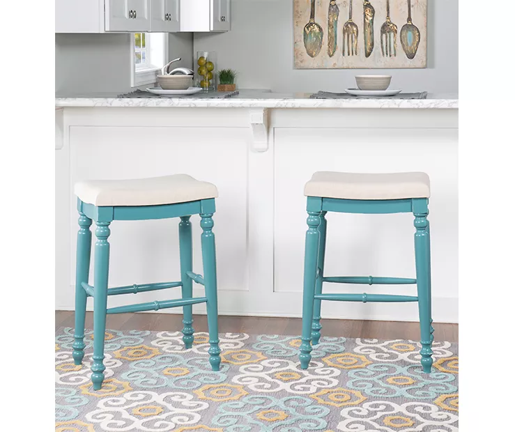 Bristol Antique Blue & White Backless Bar Stool 2 Bristol Antique Blue & White Backless Bar Stool - Image 2