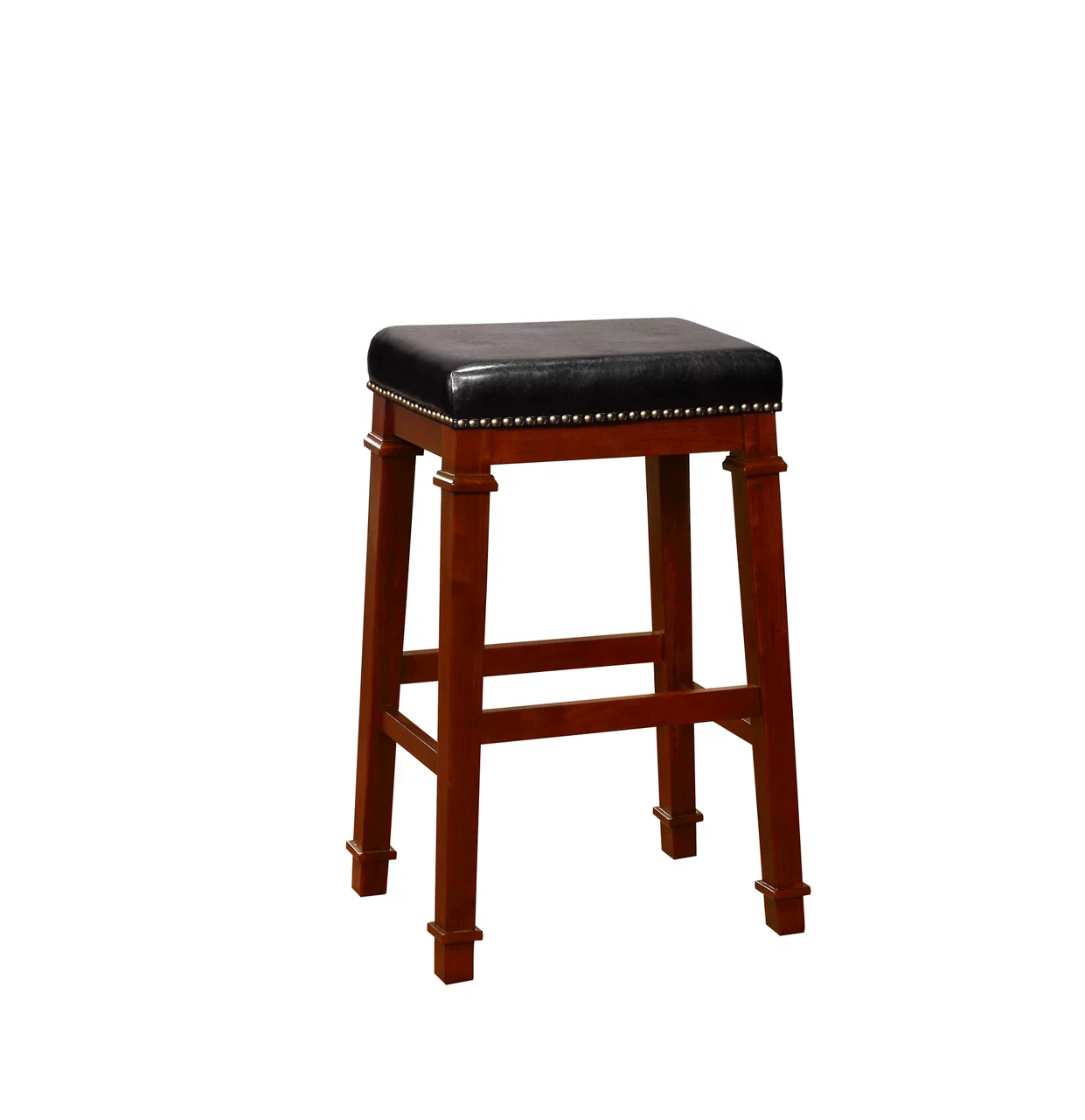 Clark Dark Cherry & Black Upholstered Faux Leather Backless Bar Stool 1 Clark Dark Cherry & Black Upholstered Faux Leather Backless Bar Stool