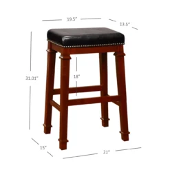 Clark Dark Cherry & Black Upholstered Faux Leather Backless Bar Stool 11 Clark Dark Cherry & Black Upholstered Faux Leather Backless Bar Stool -Walker Edison Shop 810543402 6