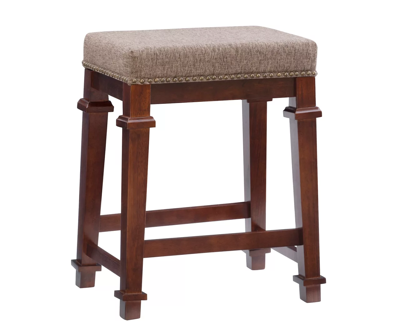 Clark Walnut & Light Brown Upholstered Tweed Backless Counter Stool 1 Clark Walnut & Light Brown Upholstered Tweed Backless Counter Stool