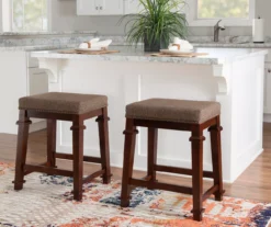 Clark Walnut & Light Brown Upholstered Tweed Backless Counter Stool 10 Clark Walnut & Light Brown Upholstered Tweed Backless Counter Stool -Walker Edison Shop 810543403 A0 5