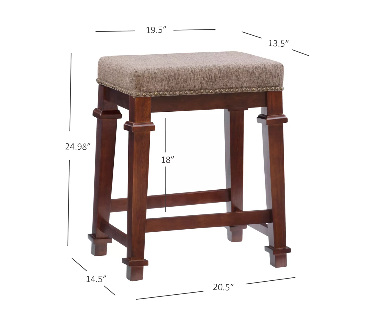 Clark Walnut & Light Brown Upholstered Tweed Backless Counter Stool 8 Clark Walnut & Light Brown Upholstered Tweed Backless Counter Stool - Image 8