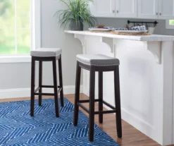 Brooke Gray & Black Faux Leather Backless Padded Bar Stool 16 Brooke Gray & Black Faux Leather Backless Padded Bar Stool -Walker Edison Shop 810543425 B0 2