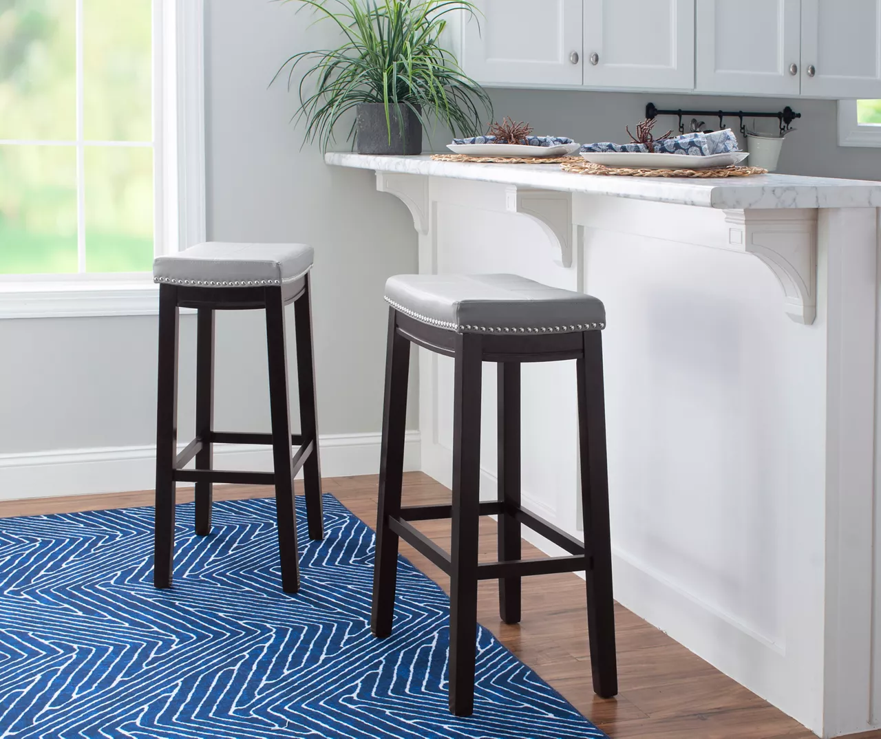 Brooke Gray & Black Faux Leather Backless Padded Bar Stool 3 Brooke Gray & Black Faux Leather Backless Padded Bar Stool - Image 3