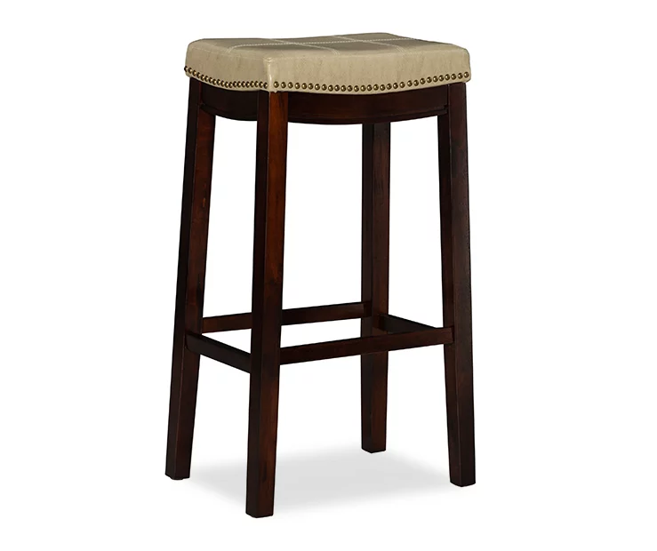 Brooke Beige & Dark Brown Faux Leather Backless Padded Bar Stool 1 Brooke Beige & Dark Brown Faux Leather Backless Padded Bar Stool