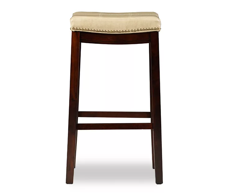 Brooke Beige & Dark Brown Faux Leather Backless Padded Bar Stool 3 Brooke Beige & Dark Brown Faux Leather Backless Padded Bar Stool - Image 3