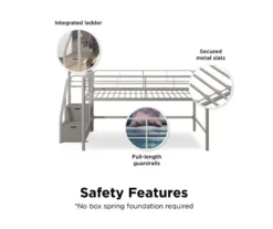 DHP Kaden Gray Junior Twin Loft Bed With Storage Steps -Walker Edison Shop 810543776 4