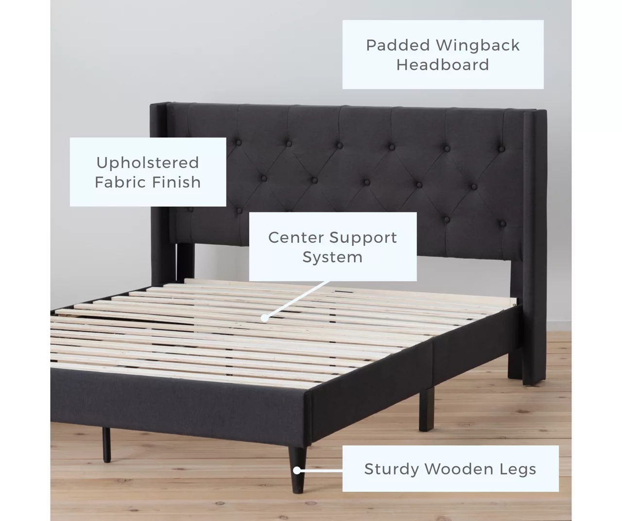 Isabelle Charcoal Upholstered Twin Wingback Bed 2 Isabelle Charcoal Upholstered Twin Wingback Bed - Image 2