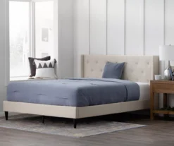 Isabelle Cream Upholstered Twin Wingback Bed -Walker Edison Shop 810547603 810547607 810547628 810547611 5