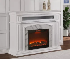62" Grand White Faux Marble Electric Fireplace -Walker Edison Shop 810570728 4