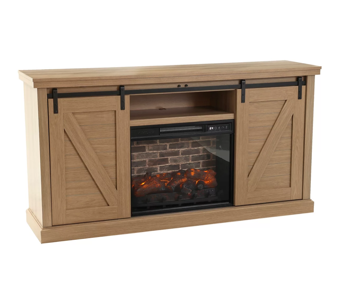 60" Light Brown Oak Barn Door Melamine Electric Fireplace 2 60" Light Brown Oak Barn Door Melamine Electric Fireplace - Image 2