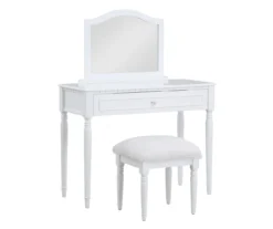 Vanity Table Set With Mirror & Faux Fur Stool -Walker Edison Shop 810576524 810576521 A0