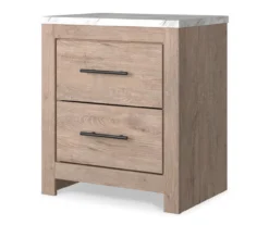 Senniberg Oak & Faux Calcutta 2-Drawer Nightstand -Walker Edison Shop 810589298 2