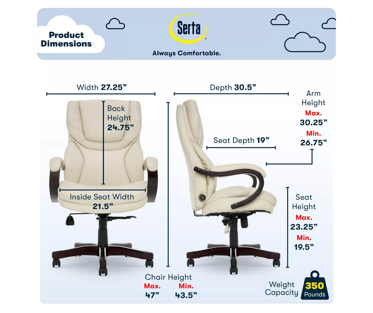 Conway Ivory Big & Tall Bonded Leather Office Chair 5 Conway Ivory Big & Tall Bonded Leather Office Chair - Image 5