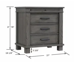 Topeka Warm Gray 3-Drawer Nightstand With USB Charging -Walker Edison Shop 810591526 9