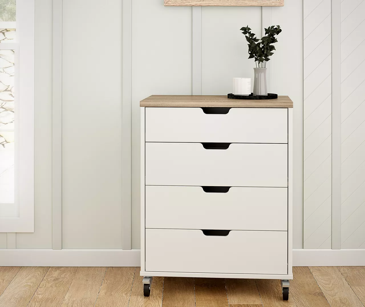 Evolution Vantage White & Weathered Oak 4-Drawer Storage Cart 2 Evolution Vantage White & Weathered Oak 4-Drawer Storage Cart - Image 2