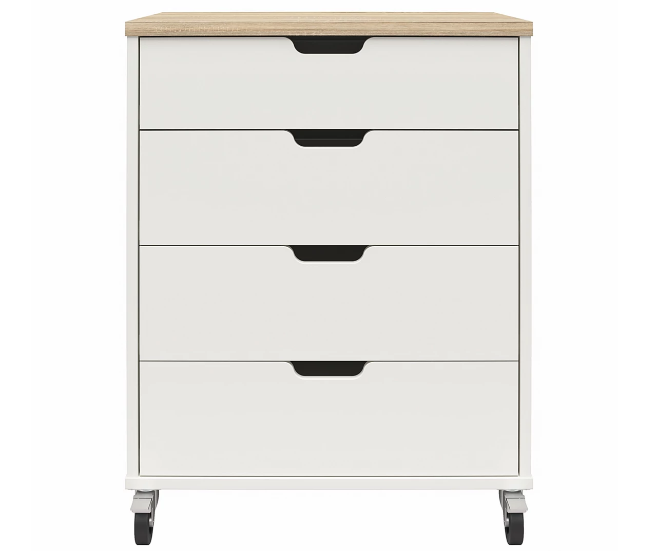 Evolution Vantage White & Weathered Oak 4-Drawer Storage Cart 1 Evolution Vantage White & Weathered Oak 4-Drawer Storage Cart