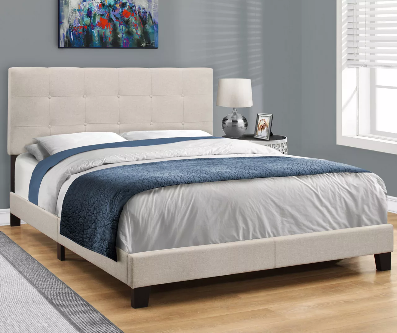 Monarch Linen Tufted Low Profile Bed 8 Monarch Linen Tufted Low Profile Bed - Image 8