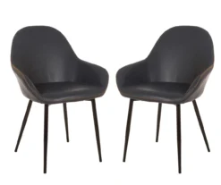 Mid-Century Modern Navy Faux Leather Dining Chairs, 2-Pack