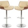 Glitzhome Mid-Century Modern Faux Leather & Chrome Adjustable Bar Stools, 2-Pack