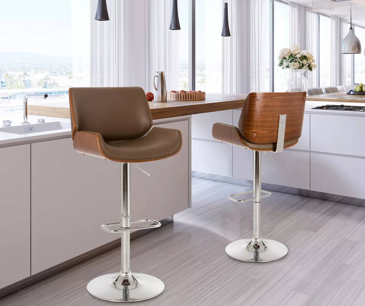Glitzhome Mid-Century Modern Faux Leather & Chrome Adjustable Bar Stools, 2-Pack 20 Glitzhome Mid-Century Modern Faux Leather & Chrome Adjustable Bar Stools, 2-Pack - Image 20