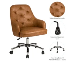 Caramel Brown Faux Leather Tufted Adjustable Office Chair 13 Caramel Brown Faux Leather Tufted Adjustable Office Chair -Walker Edison Shop 810598931 A0 6
