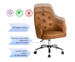Caramel Brown Faux Leather Tufted Adjustable Office Chair 14 Caramel Brown Faux Leather Tufted Adjustable Office Chair -Walker Edison Shop 810598931 A0 7