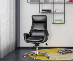 Black Mid-Century Modern Faux Leather Executive Office Chair -Walker Edison Shop 810598936 A0 3