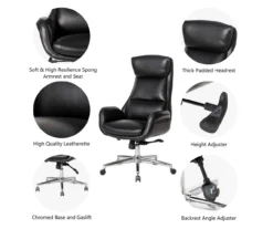 Black Mid-Century Modern Faux Leather Executive Office Chair -Walker Edison Shop 810598936 A0 6