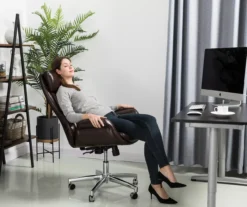 Dark Brown Mid-Century Modern Faux Leather Executive Office Chair 10 Dark Brown Mid-Century Modern Faux Leather Executive Office Chair -Walker Edison Shop 810598937 A0 3