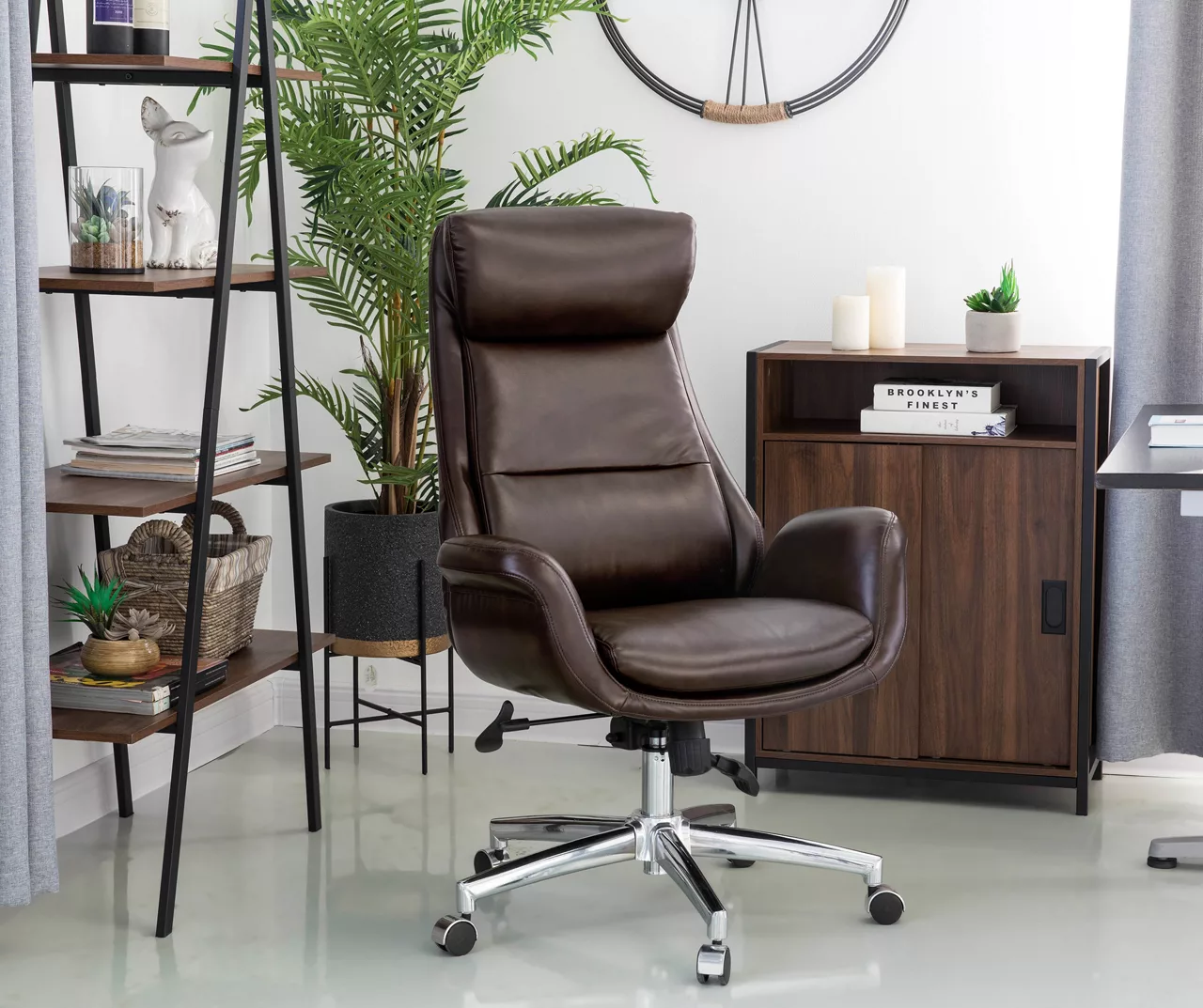 Dark Brown Mid-Century Modern Faux Leather Executive Office Chair 4 Dark Brown Mid-Century Modern Faux Leather Executive Office Chair - Image 4