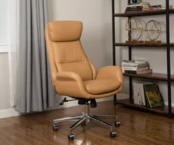 Light Brown Mid-Century Modern Faux Leather Executive Office Chair -Walker Edison Shop 810598939 A0 4