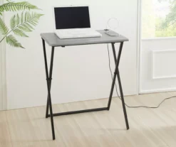 Wood Look Folding Table With USB Charging -Walker Edison Shop 810612177 B0 2