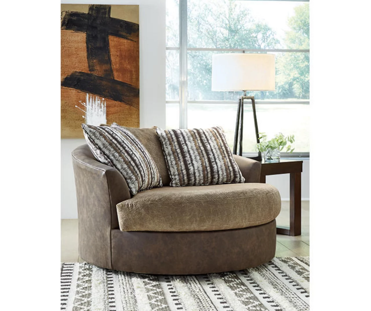 Alesbury Brown Faux Leather Oversize Swivel Accent Chair 5 Alesbury Brown Faux Leather Oversize Swivel Accent Chair - Image 5
