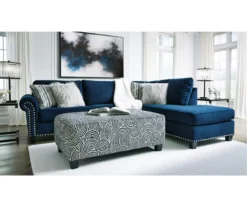 Trendle Blue & Tan Oversize Accent Ottoman -Walker Edison Shop 810612384 4