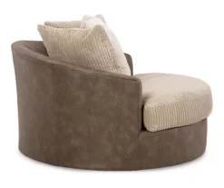 Keskin Brown Faux Leather Oversize Swivel Accent Chair -Walker Edison Shop 810612413 3