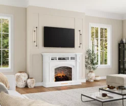 62" White Marble Grand Electric Fireplace Console -Walker Edison Shop 810617766 B0 3