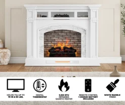 62" White Marble Grand Electric Fireplace Console -Walker Edison Shop 810617766 M7