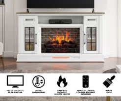 60" White 2-Door Electric Fireplace Console 16 60" White 2-Door Electric Fireplace Console -Walker Edison Shop 810618088 M7