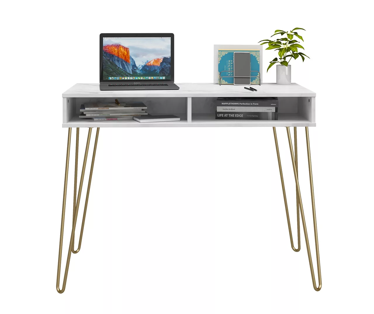 Novogratz Athena Faux Marble 2-Cubby Computer Desk 9 Novogratz Athena Faux Marble 2-Cubby Computer Desk - Image 9
