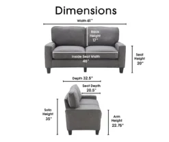 Palisades Gray Loveseat -Walker Edison Shop 810659160 A0 5