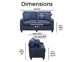 Palisades Navy Blue Loveseat -Walker Edison Shop 810659257 A0 5